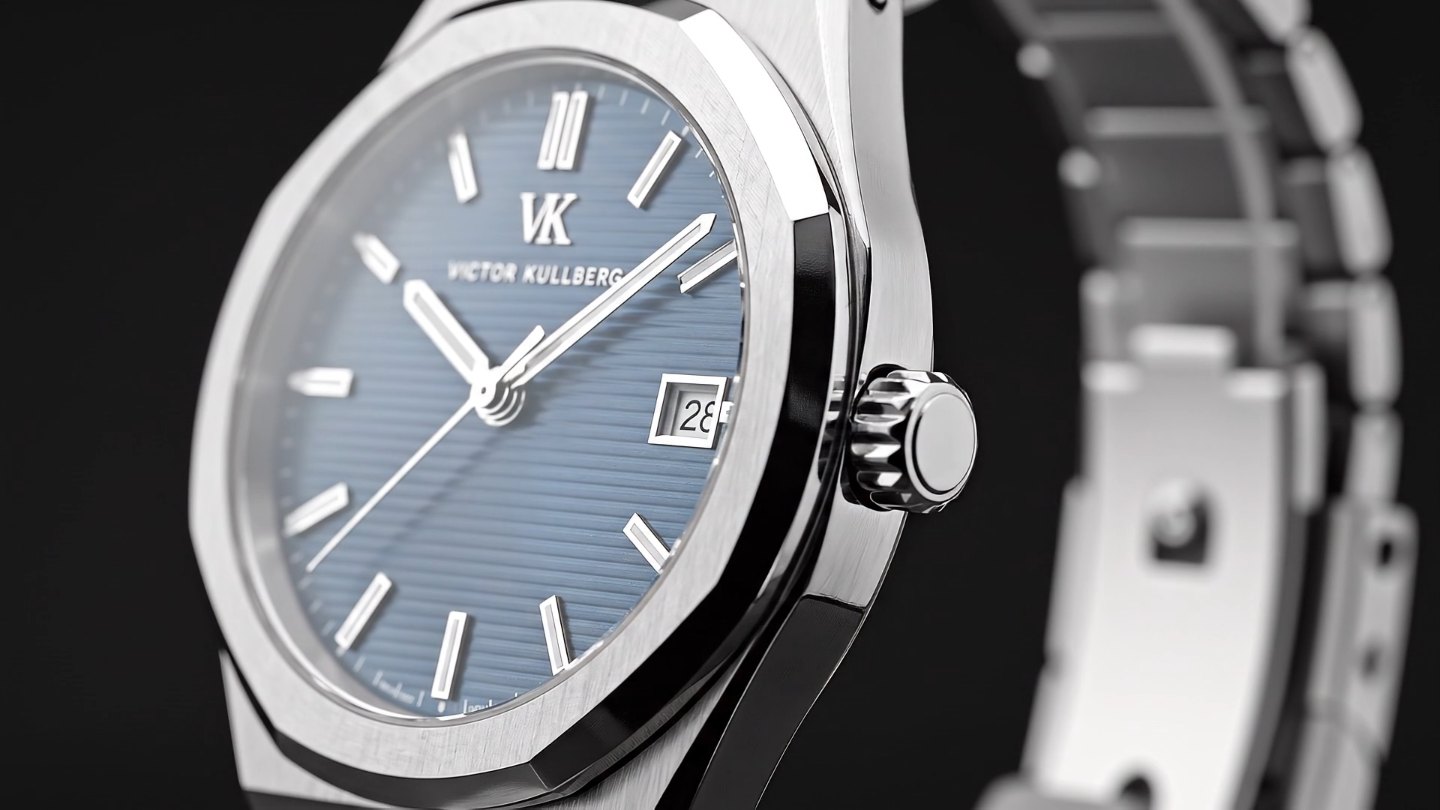 Meridian case flank and crown, brushed and polished steel